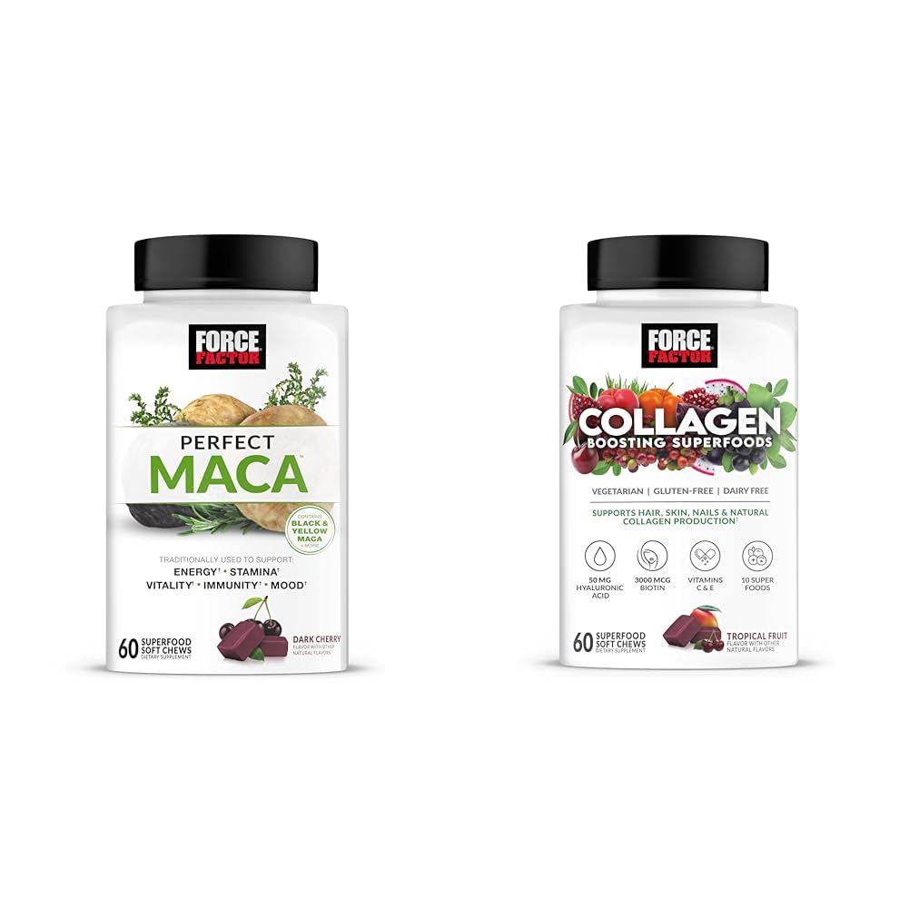 Factor de fuerza Maca Root y Collagen Soft Chews Bundle con 60 Maca y 60 Collagen Chews