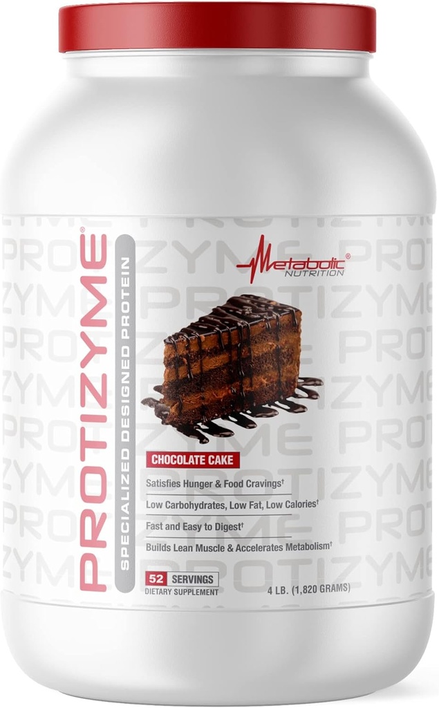 Nutrición metabólica, Protizyme, 100% Whey Protein Powder, Alta Proteína, Baja Carb, Proteína de bajo peso, Enzimas digestivas, 24 vitaminas esenciales y minerales, 4 libras, 52 piezas