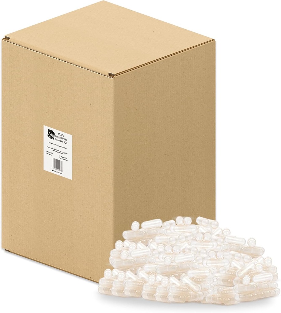 Vacío 00 cápsulas - Vegan HPMC - 10000 caja de conteo - Pill Capsules Empty Fits Capsule Filling Machine Tray - Combinado Vegetarian Caps Easy Snap for DIY Powder Supplement Pills - Halal &amp; Kosher