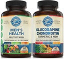 Mens Daily Multivitamins &amp; Advanced Joint Support Bundle (One Bottle each). Colectivamente apoya el bienestar holístico, la energía botificada y la salud conjunta. USA Made.