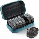 AUVON Canvas Bag Travel Pill Organizer 2 veces al día, gran AM/PM Caja semanal de píldoras 7 días con bolsa de cierre Cyan portátil para mantener suplementos, vitaminas y aceites de pescado
