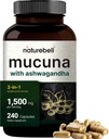 Mucuna Pruriens Capsules, Triple Fuerza 1500mg Por Serving, 2 en 1 Fórmula, Made with Mucuna and Ashwagandha, 240 cápsulas, Potent Seed Extract, Positive Mood, Relax &amp; Restoration Support