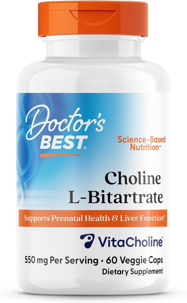 Best Choline L-Bitartrate (VitaCholine), apoya la función de salud prenatal " Liver, no Gluten Free, Soy Free, Vegan 60 Veggie Caps
