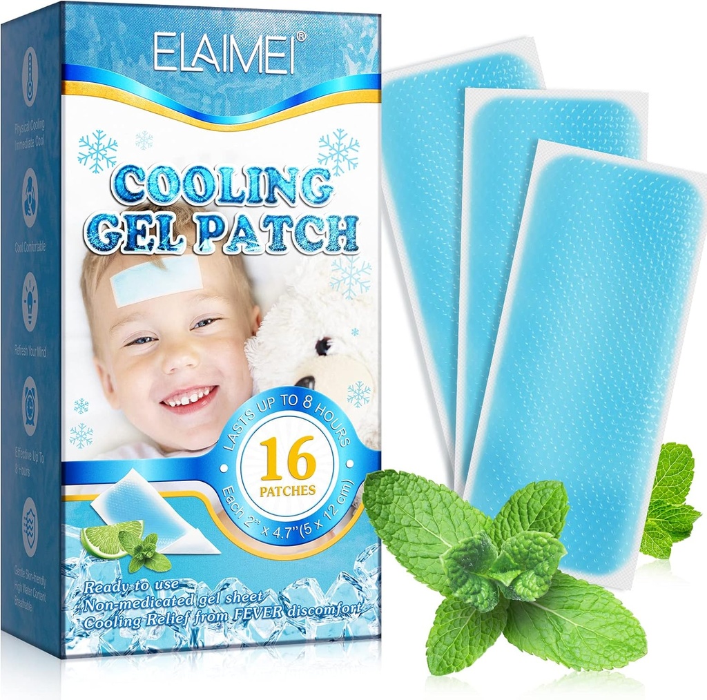 16 Patches de fiebre para niños - Patches de gel de refrigeración de clima caliente para adultos - Paletas de dolor de cabeza - Paletas de fiebre delantera