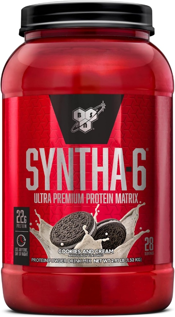 BSN SYNTHA-6 Whey Protein Powder, Micellar Casein, Milk Protein Isolate Powder, Cookies y Crema, 28 Servings (Package May Vary)