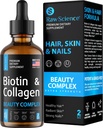 Collagen líquido " Suplementos de biotina para el crecimiento del cabello - Biotina 10000mcg Colagen Peptides 20000mcg gotas - Vitaminas para la pérdida del cabello para hombres, piel y uñas reforzador - hecho en EE.UU., 2 floz