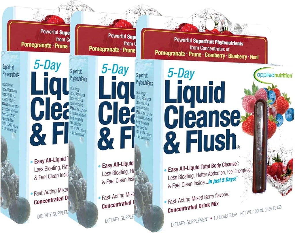Nutrición aplicada 5 días Líquido de limpieza " Flush - 10 Tubos líquidos, paquete de 3 - Limpia la materia de exceso " promueve la función intestinal saludable - 30 servicios
