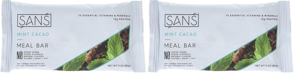 SANS Meal Bar Mint Cacao Meal Bar, 3 OZ (Pack of 2)