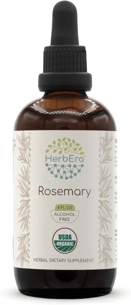 HerbEra Rosemary B120 USDA Organic Tincture ← Alcohol-Free Extract, High-Potency Herbal Drops tención Certified Organic Rosemary (Rosmarinus Officinalis) Dried Leaf (4 oz)