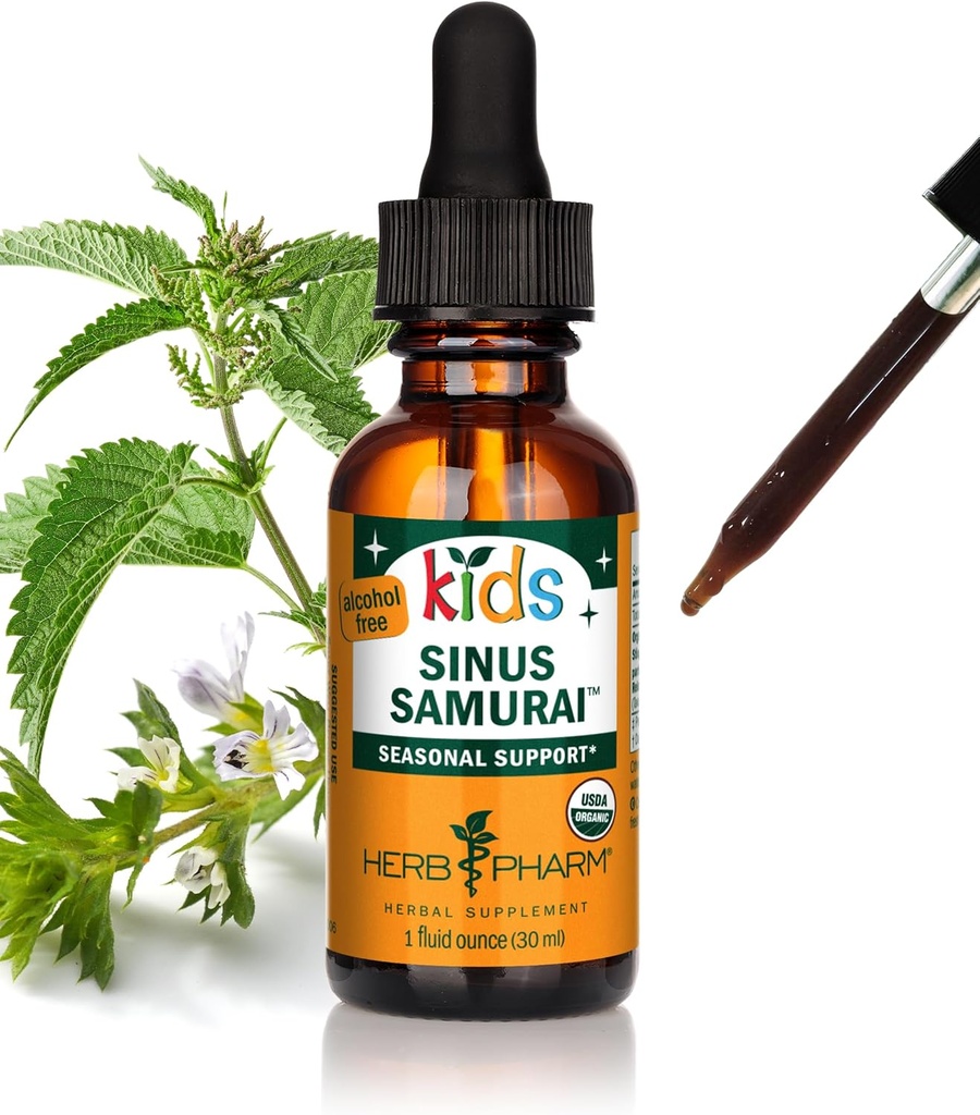 Herb Pharm Kids Certified- Alcohol-Free Sinus Samurai Liquid Herbal Formula, Orgánico, 1 Fl Oz