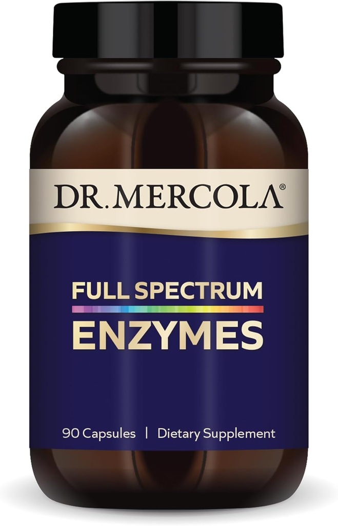 Dr. Mercola Full Spectrum Enzymes - 22 Diferentes Enzymes - Asistencia Digestiva &amp; Salud Inmunitaria - Ayuda a Digest Carbohydrates, Fats, Proteins & Fiber - No Gluten-Free - 90 cápsulas