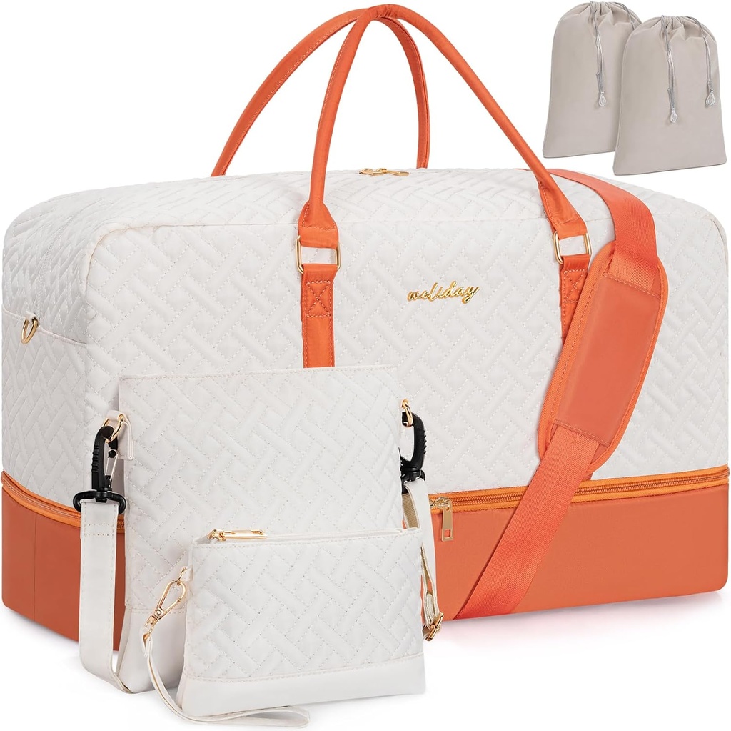 Weekender Bag for Women, 5 Pcs Set Carry on Overnight Bag, 23" Travel Duffel Bag with Waterproof Shoe Compartment