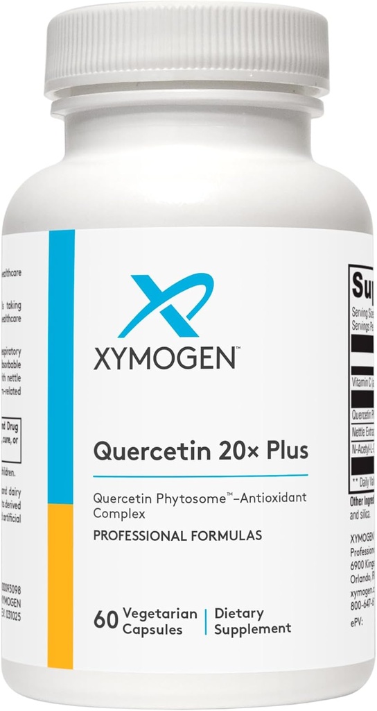 XYMOGEN Quercetin 20× Plus - Suplementos de Quercetina - Complejo diario con vitamina C, N-Acetyl-L-Cysteine &amp; Nettles - Formulado para soporte respiratorio - Vegan &amp; Gluten-Free (60 cápsulas)