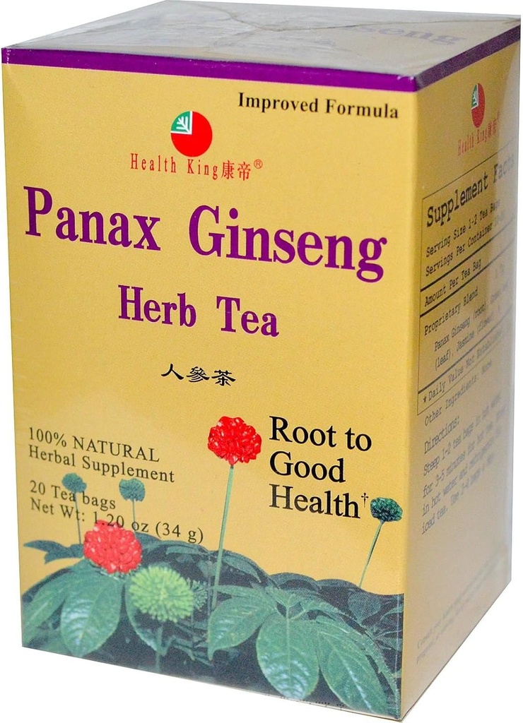 Salud rey Panax Ginseng Herb Tea, Teabags, 20 caja del conde