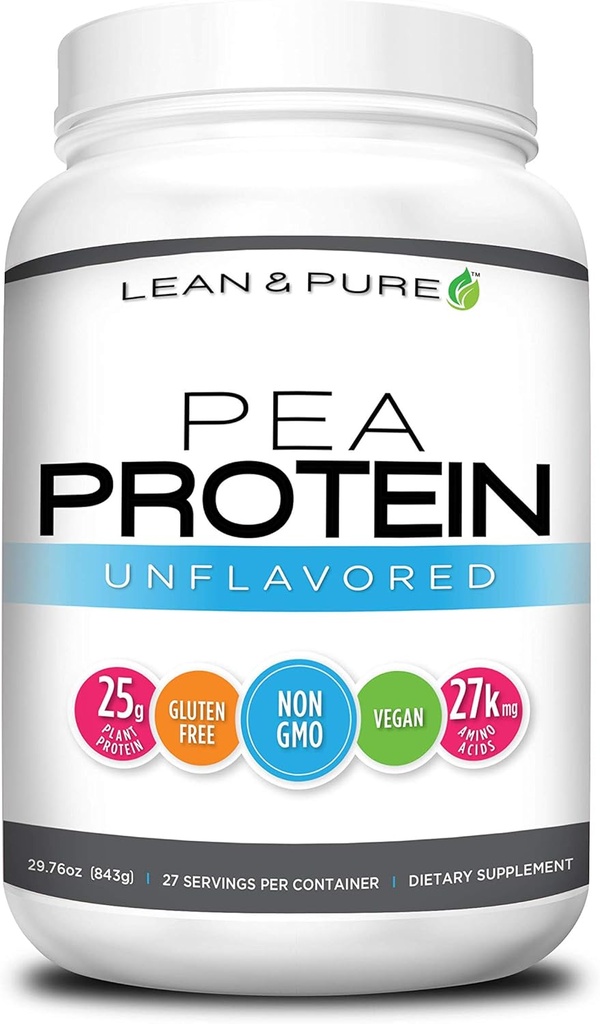 Lean " Pure Pea Protein Powder, Vegan, Low Carb, 25g de Protein, Non GMO, Gluten Free, 27 Servings, 843g