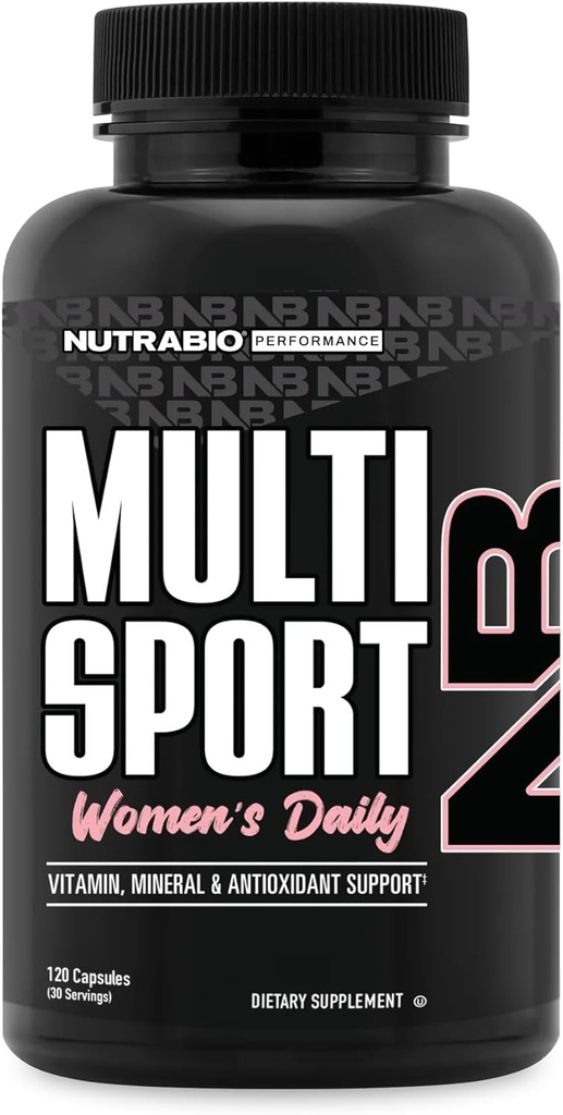 NutraBio Multisport for Women - Womens MultiVitamin - 33 Vitaminas, Minerales, Micronutrientes - Rich in Antioxidants - Apoya Peak Athletic Performance, Energy, Metabolism (120 cápsulas vegetales)