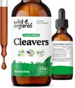 Wild &amp; Organic Cleavers Tincture - Natural Detox gotas con la hoja de Cleavers - Galium Aparine Herb Extracto Suplemento - Vegan, Azúcar &amp; Sin alcohol - 2 fl oz
