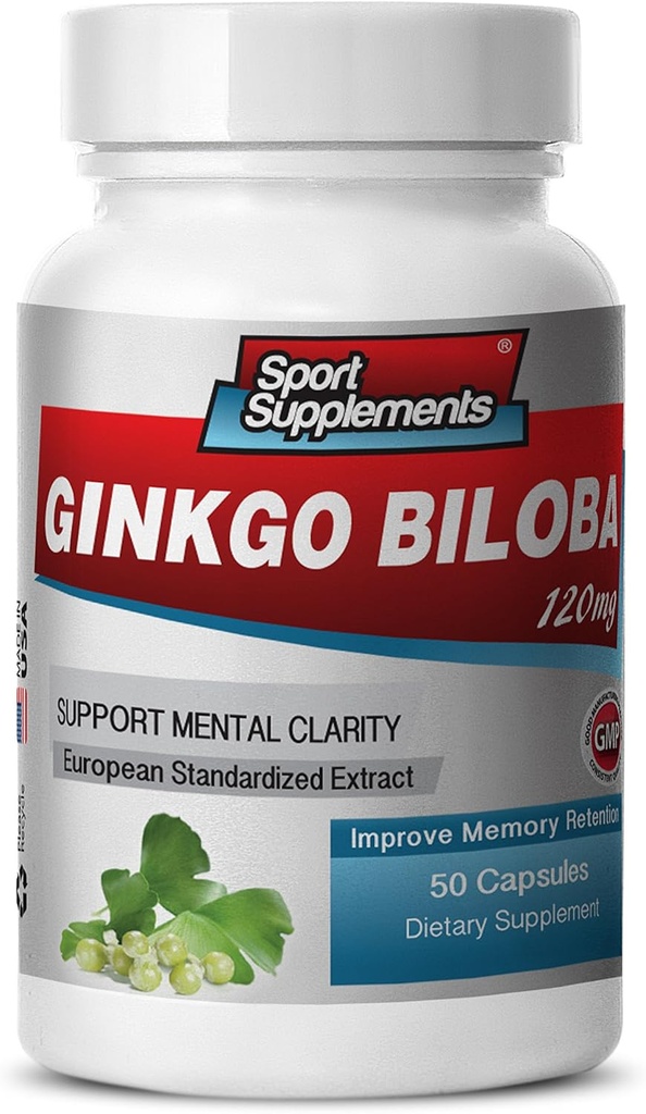 Suplementos cerebrales para la memoria y el foco - Ginkgo BILOBA 120MG - Gingko biloba Planta, Suplementos de enfoque para adultos, Gingko biloba Suplementos, Ginko biloba Pills Natural, Suplemento de memoria - 1B 60 Caps