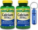 Calcio Bone Health Dietary Supplement Tablets, 600 mg, 100 Count (2-Pack) Bundle with BROS2FL Keychain Waterproof Portable Metal Pill Box (2 Items)
