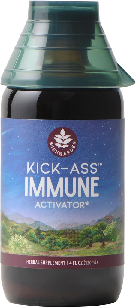 WishGarden Herbs Kick-Ass Immune Activator - Herbal Immune Support Supplement for Adults, Plant-Based Immune Booster & Immune Defense w/Echinacea & Goldenseal, Rapid Immunity Boost Formula, 4oz