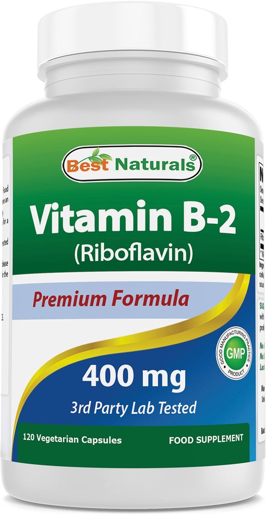 Mejores Naturales Vitamina B2 (Riboflavin) 400mg - Migraine Relief - Veggie Capsules - Precursor Conezyme - 120 Condes
