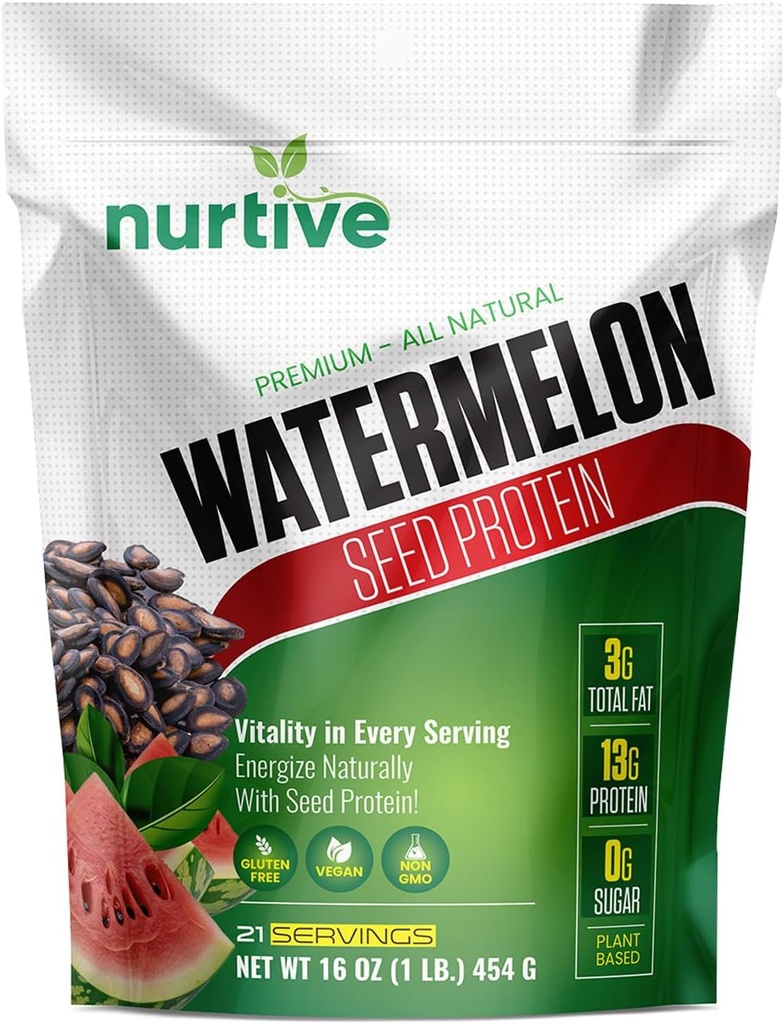 Watermelon Seed Protein Powder - Plant-Based Protein with Magnesium, Iron, and Antioxidants - Ideal for Post-Workout Recovery & Sustainable Nutrition - 21 Servings (16 oz / 454g)