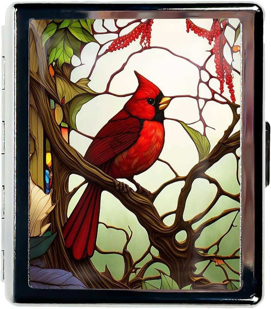 Pill Organizer Caja de Pill Pequeña para Esenciales de Purse 7 Días Cute Pill Box con Mirror Caja de Pill Portable para Pocket o Píldora Containe Travel Gifts (Vidrio manchado Cardinal)