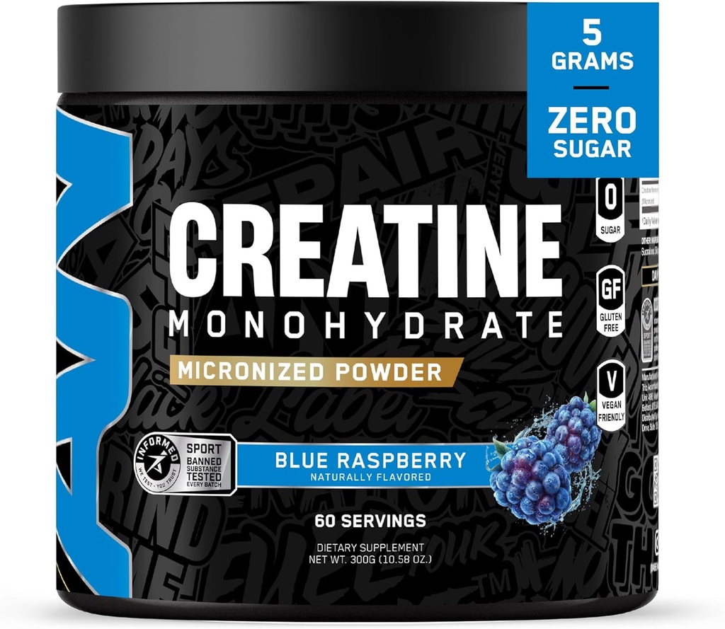 Todo Negro Todo Creatine Monhydrate ← 60 Servings ← Blue Razz  Micronized Amino Amino Acid Powder ← Sostenimiento Muscles ← Energía Celular ← Función Cognitiva  Gluten-Free and Keto Friendly