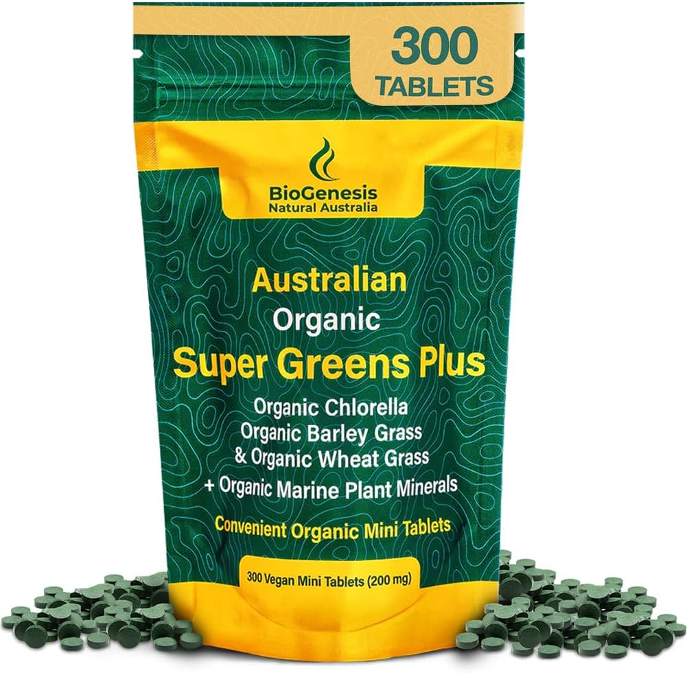 Biogenesis SuperGreens Plus Tablets – 300 Conde (200 mg) peru Desflavored  sometida Organic Chlorella, Wheatgrass & Barley Grass ← Australian Grown ← Apoyo Energía & Inmunity ← Vegan Mini Talets