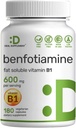 Benfotiamine 600mg Por Serving, 180 Veggie Capsules (300mg Por Cap) – Fat Soluble Vitamina B1 Suplemento de Thiamine – 3er Parte Testado, Vegano, No GMO, Gluten Free