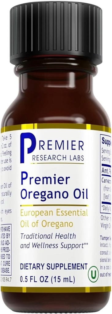 Premier Research Labs Premier Oregano Oil - Oil of Oregano Drops with Carvacrol, Edible Oregano Essential Oil Supplement for Immune & Gut Health - 0.5 Fl Oz