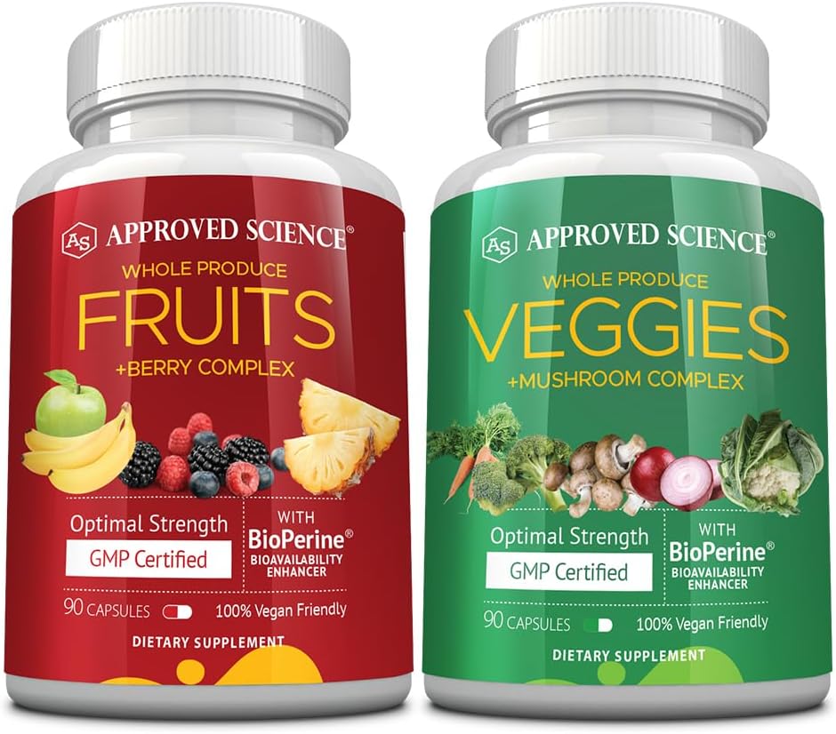 Aprobado Ciencia Frutas y verduras - 42 Suplemento completo de frutas y verduras - Salud mejorada " Vitalidad - Vitaminas naturales diarias, minerales, antioxidantes - 90 cápsulas Cada - 1 mes de suministro