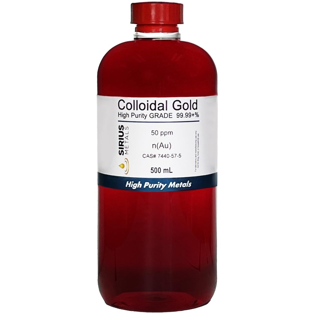 True Colloidal Gold – 50 ppm - 99.99+% Purity - 500 mL (16.9 Fl Oz) en Clear BPA-Free Plastic Bottle - Made in USA