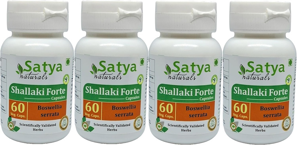 Shallaki Forte Capsules 500 mg. 60 Veg. Capsule peru Shallaki (Boswellia Serrata) Extracto Cápsulas para Hombres y Mujeres ANTE Ayurvedic Herbal Suplemento/Remedios  10:1 Forte (4 Botellas de 60 cápsulas)