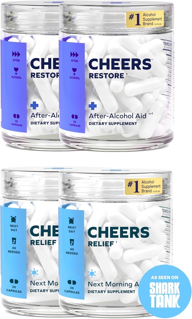 Cheers R plagaR Combo Silencioso Restaurar + Alivio TENIENDO Mejor Después de Beber &amp; Apoyar Su Vida DHM, L-Cysteine, Milk Thistle, Ginger, White Willow Bark, Caffeine, L-Theanine TEN 24 Doses Cada ← Suplementos