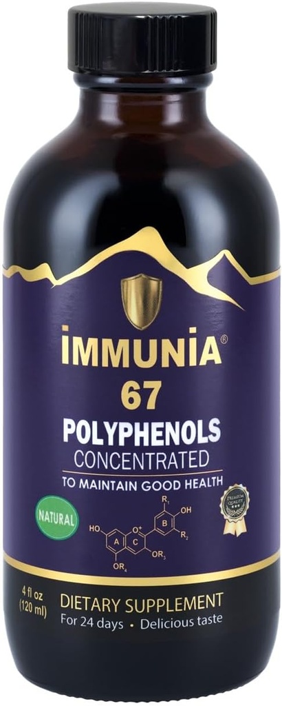 Immunia 67 Polyphenols - Elderberry Concentrate & Antioxidant Fruits. Premium Antioxidant Supplement with 67 Polyphenols (Anthocyanins, Quercetin, Resveratrol, etc.) 24-Day Supply per Bottle (1-Pack)