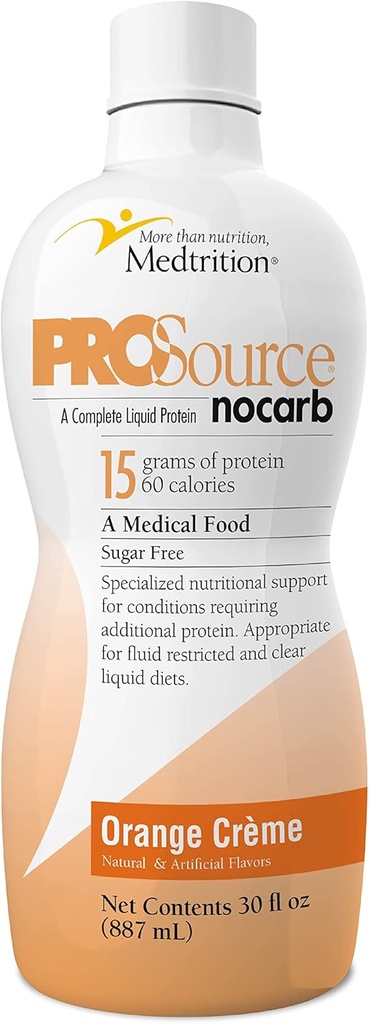 Péptidos de Collagen líquido Tipo I, III 15 Grams Protein per Oz. ←Prosource NoCarb Orange Crème 4 Bottles Pack Medtrition