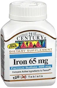 21st Century Iron 65 mg con Sulfato Ferroso 325 mg - 100 Tabletas, Pack de 4