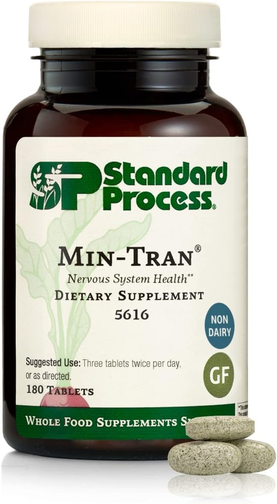 Standard Process Min-Tran - Nervous System Health Supplement - Good Source of Magnesium - Supports Sleep Pathways &amp; a Healthy Stress Response - Gluten-Free, Non-Dairy & Non-Soy - 180 Tablets