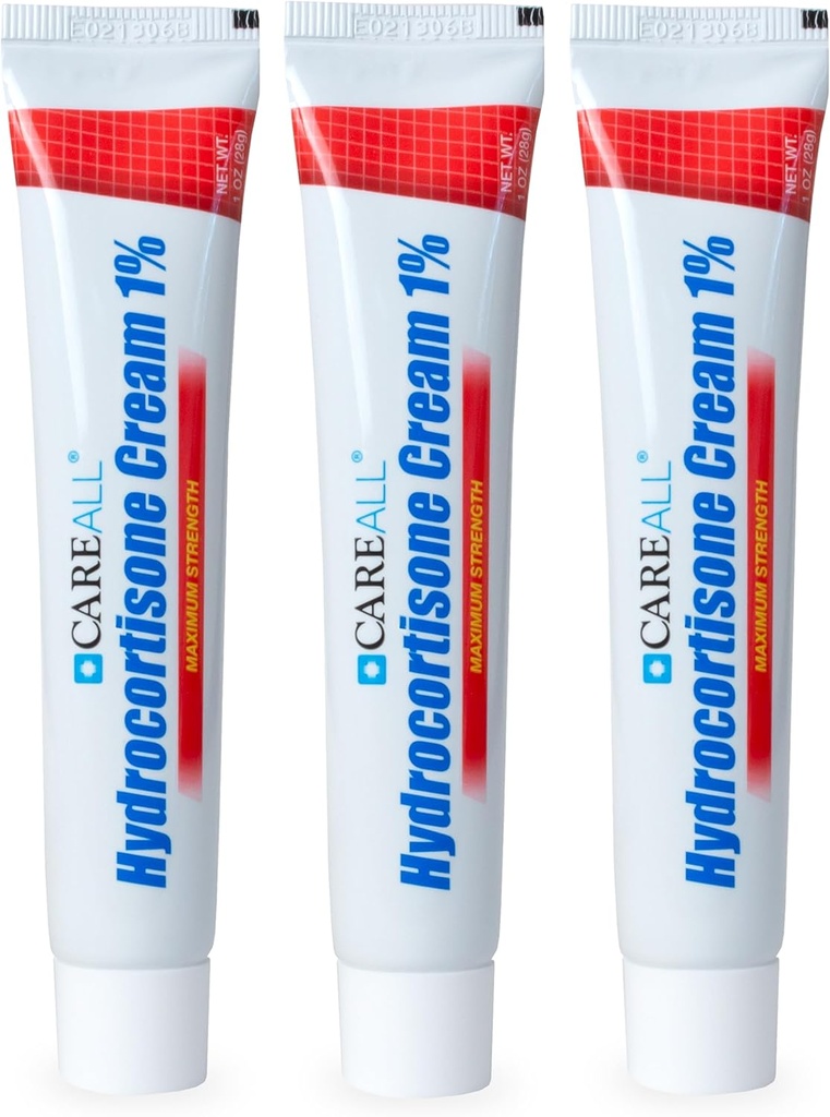 CareAll Hydrocortisone 1%, 1oz Tube (Pack of 3), Crema Anti-Itch de máxima fuerza, Alivio de picazón y enrojecimiento de Bug Bites, Eczema, Psoriasis, Poison Ivy, Oak y Sumac