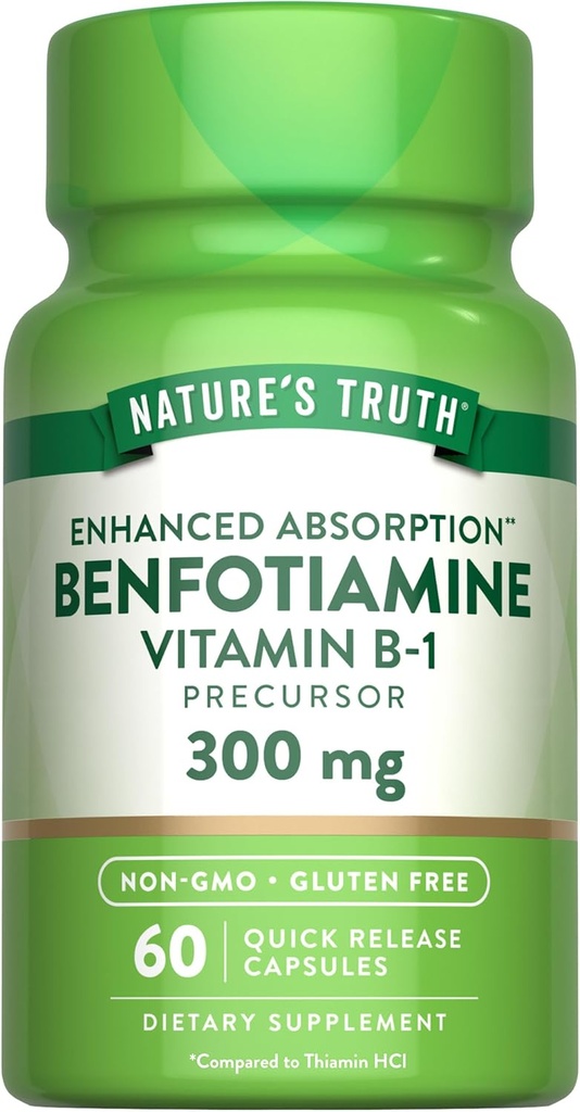 La verdad de la naturaleza Benfotiamine TEN 300mg ANTE 60 Conteo TENIDO NO GMO Y Gluten Suplemento gratuito TEN Vitamin B1 Precursor
