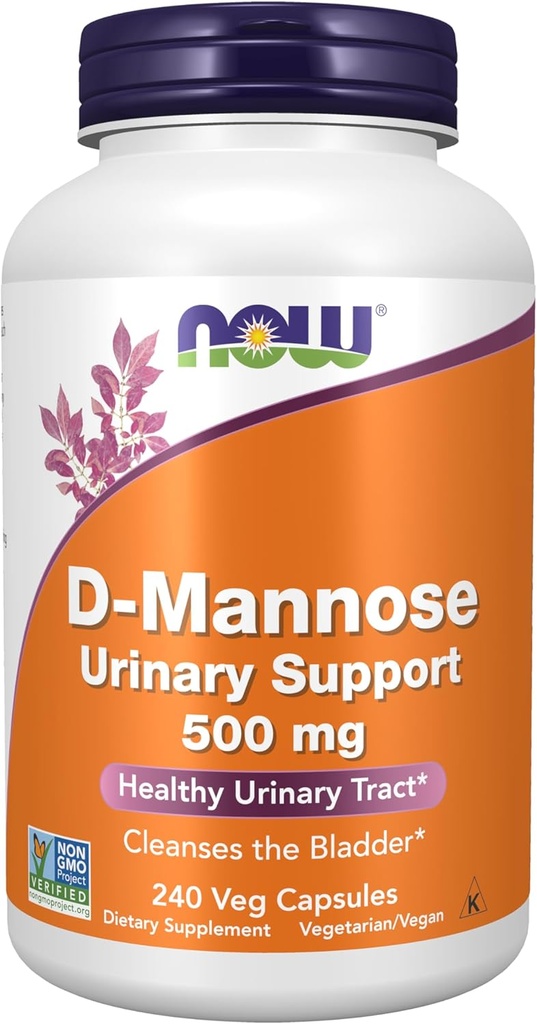 AHORA Suplementos de alimentos, D-Mannose 500 mg, Proyecto no GMO Verificado, Tracto urinario saludable*, 240 cápsulas de verduras