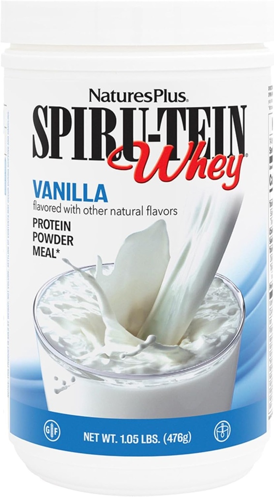 NaturesPlus SPIRU-TEIN WHEY Shake, Vanilla - 1.05 lb - Whey Protein Powder - with Spirulina, Vitamins & Minerals - Gluten Free - 14 Servings