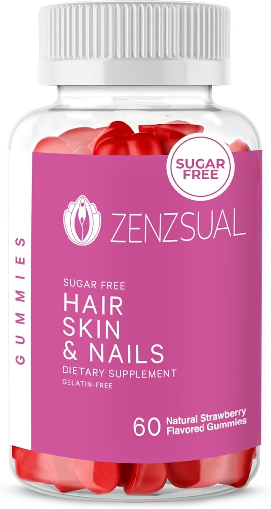 ZENZSUAL Peluquería, Esquí y uñas Gummies – Multivitamínico con Biotina, Vitamina C, B12 y Zinc – Suplemento vegano y Sugar Gratis (60 Gummies)