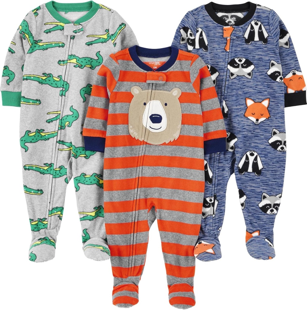 Joyas simples de los Toddlers de Carter y Baby Boys Loose-Fit Flame Resistant Fleece Footed Pajamas, Pack de 3