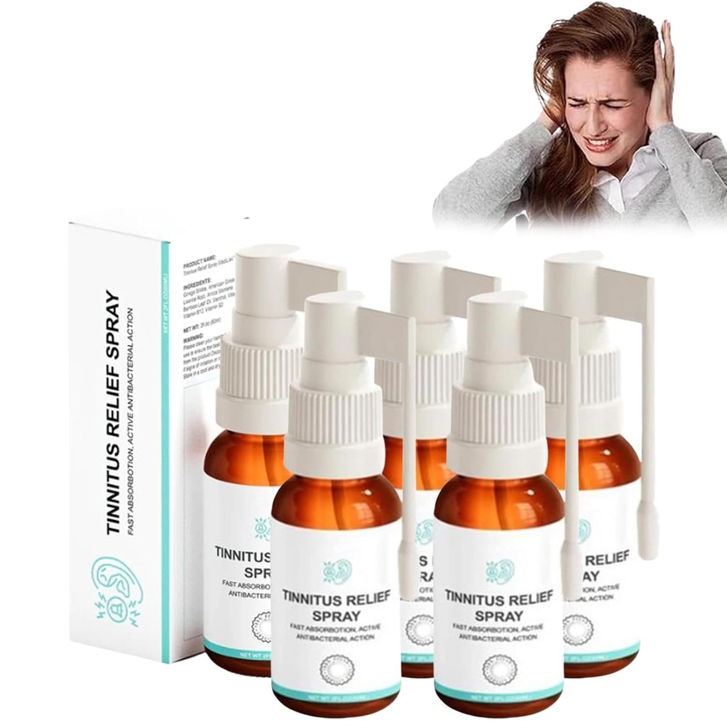 Tinnitus Relief Spray, 30ml Tinnitus Relief for Ringing Ears, Portable Tinnitus Relief Ear Spray, Natural Ingredientes Quick Relief of Discomfort, Ear Spray for Tinnitus Treatments (5pcs)