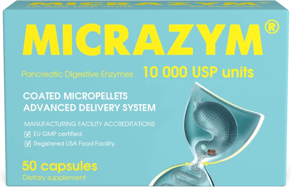AVVA Pharmа Pancreatic Enzymes - 10,000 USP Efectivamente Pancreatic Enzyme Suplementos - Enzimas digestivas para la digestión - 50 cápsulas de acción rápida con Amylase, Lipase y Protease