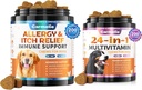 Alergia de perros Chews + Carmelie 24 en 1 Perro Multivitamínico Chewable - 400 Treats - Alivio Estacional de Alergia + Vitaminas de Perro para Hip " Conjunto, Esquí y Carne, Salud Inmune (Chicken Flavor)