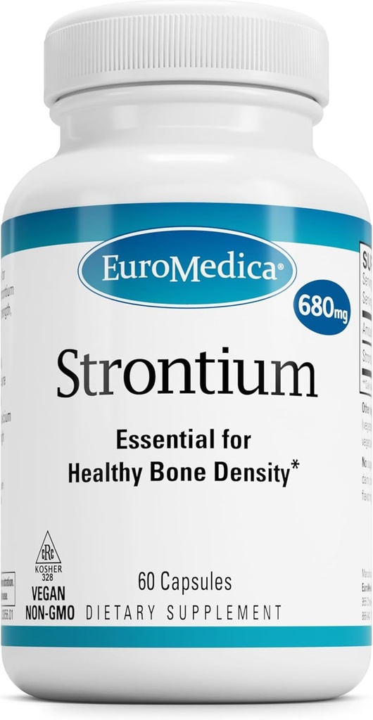EuroMedica Strontium - Bone Health &amp; Strength Support Supplement - Dietary Supplement with Vegan Capsules - Health Supplement with Strontium Citrate for Superior Absorption - 60 Capsules