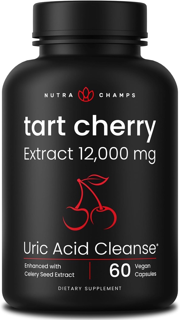 Extracto de la cereza de la tarta orgánica Capsules 12,000mg - Hecho de Montmorency Tart Cherry Concentrate, Celery Seed & Bilberry - Uric Acid Cleanse & Joint Support - Vegan Capsules